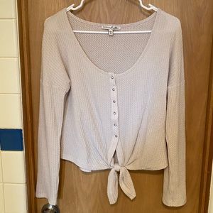 Express button up tie front long sleeve top